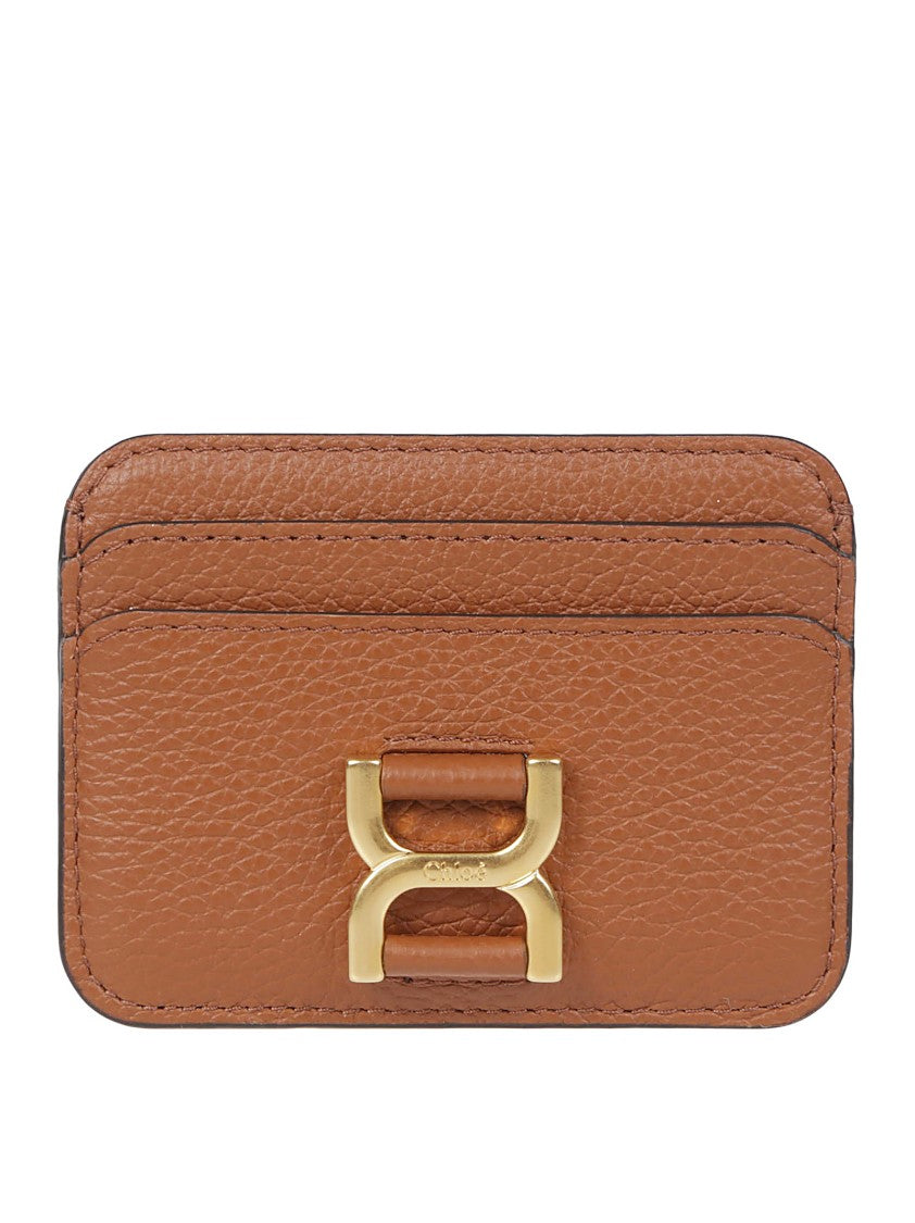 Chloé Textured Brown Leather Cardholder With Gold Accents