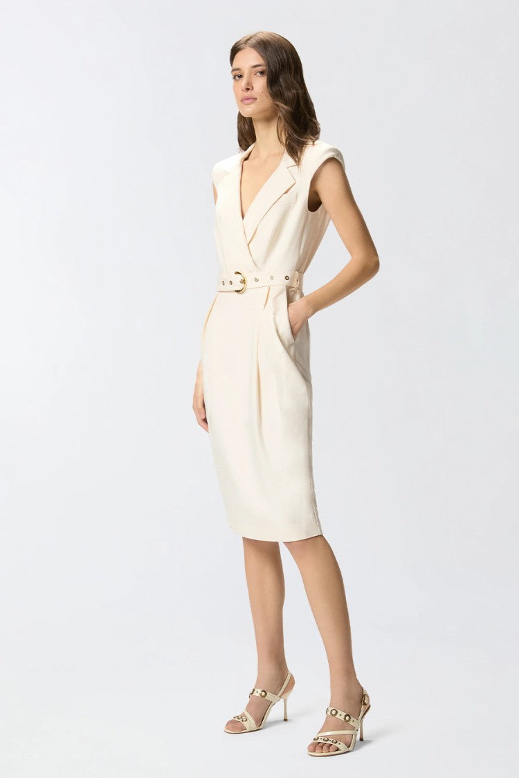 Pinko White Amadine Wrap-Effect Eyelet Belt Viscose-Blend Dress