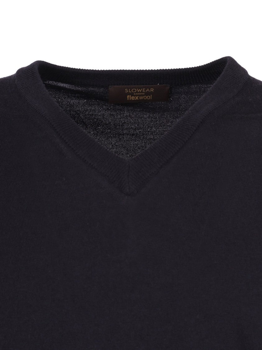 Slowear Zanone Fine Knit Sweater With V-Neck Design