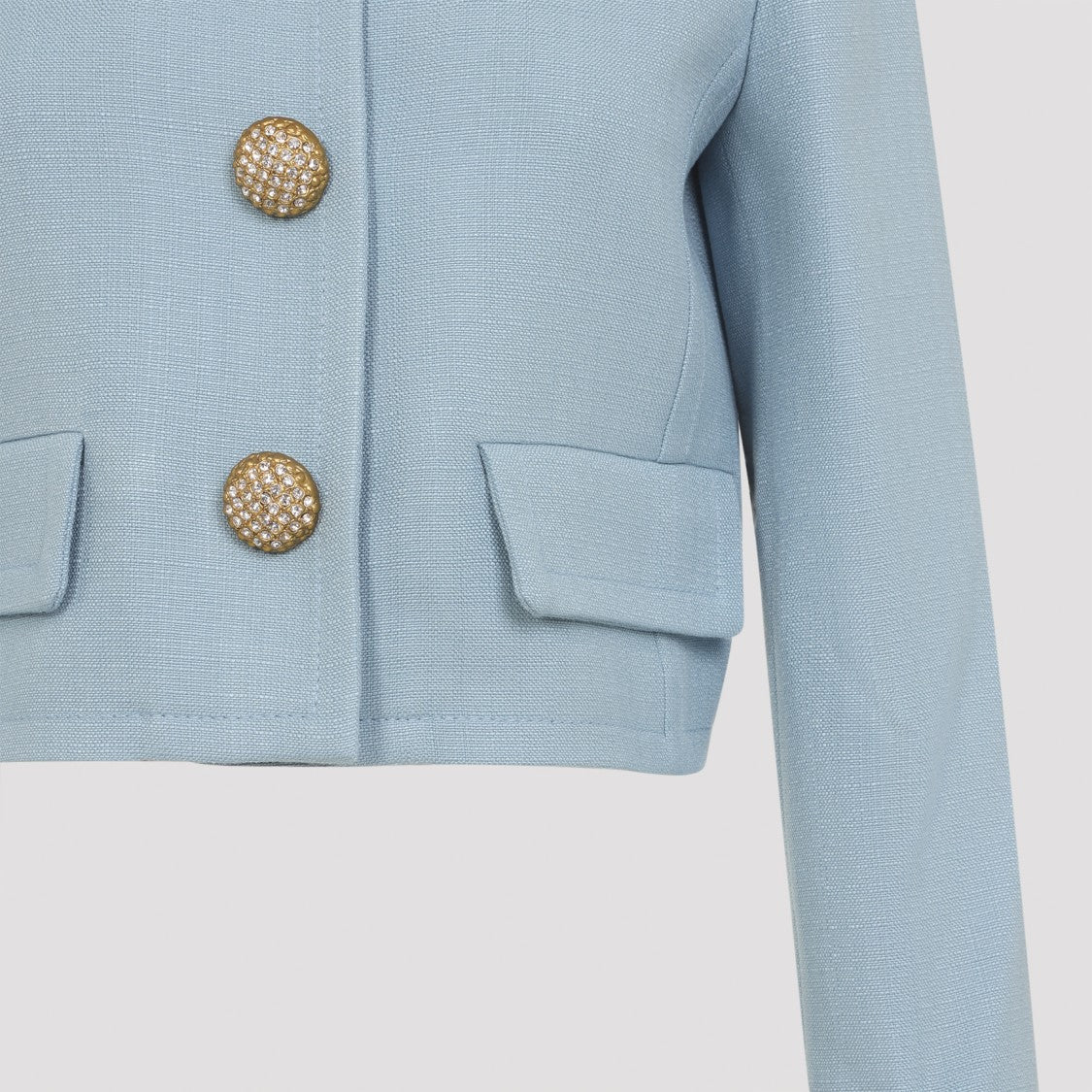 Valentino Cropped Grey Jacket With Gold-Tone Button Accents