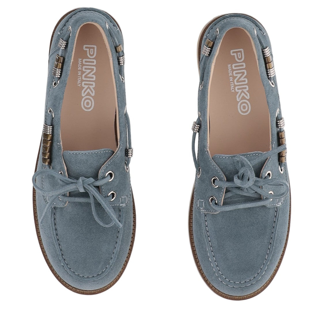 Pinko Leather Blue Loafers With Metal Accent Detailing