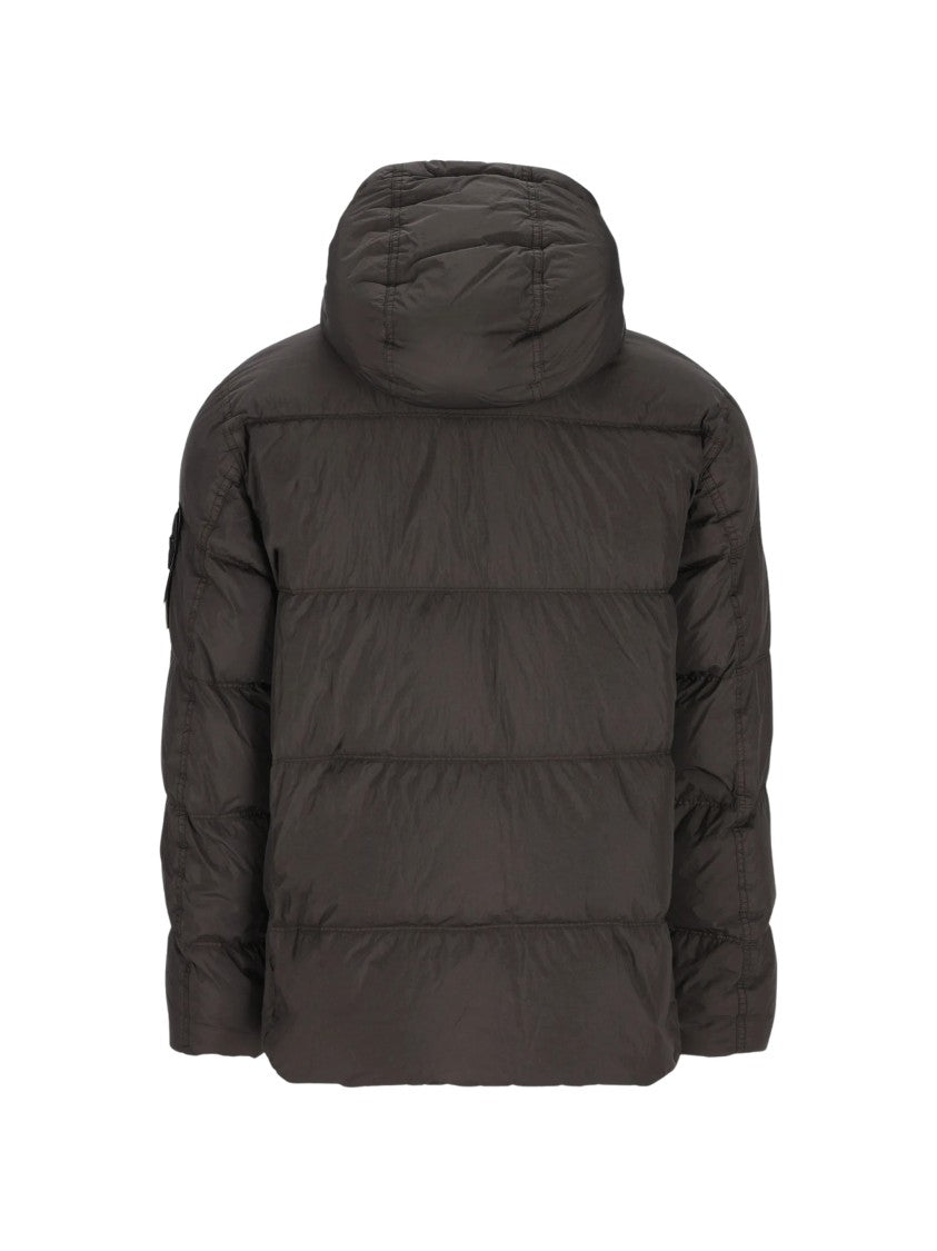 Stone Island Padded Quilted Jacket With Hood And Distinctive Sleeve Patch