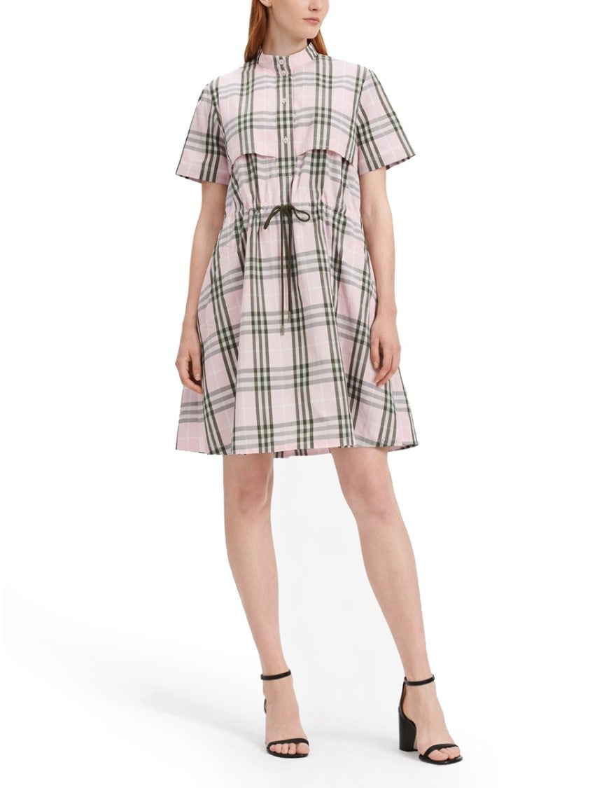 Burberry Pink Check Drawstring Waist Dress