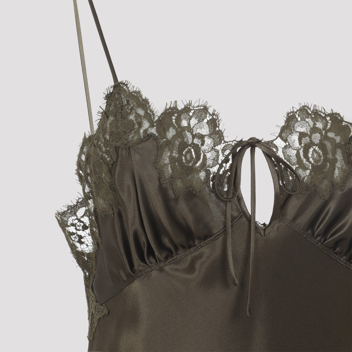 Saint Laurent Silk Slip Dress With Lace Trim