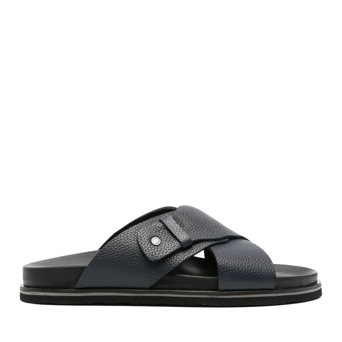 John Harrison Blue Textured Strap Leather Slippers