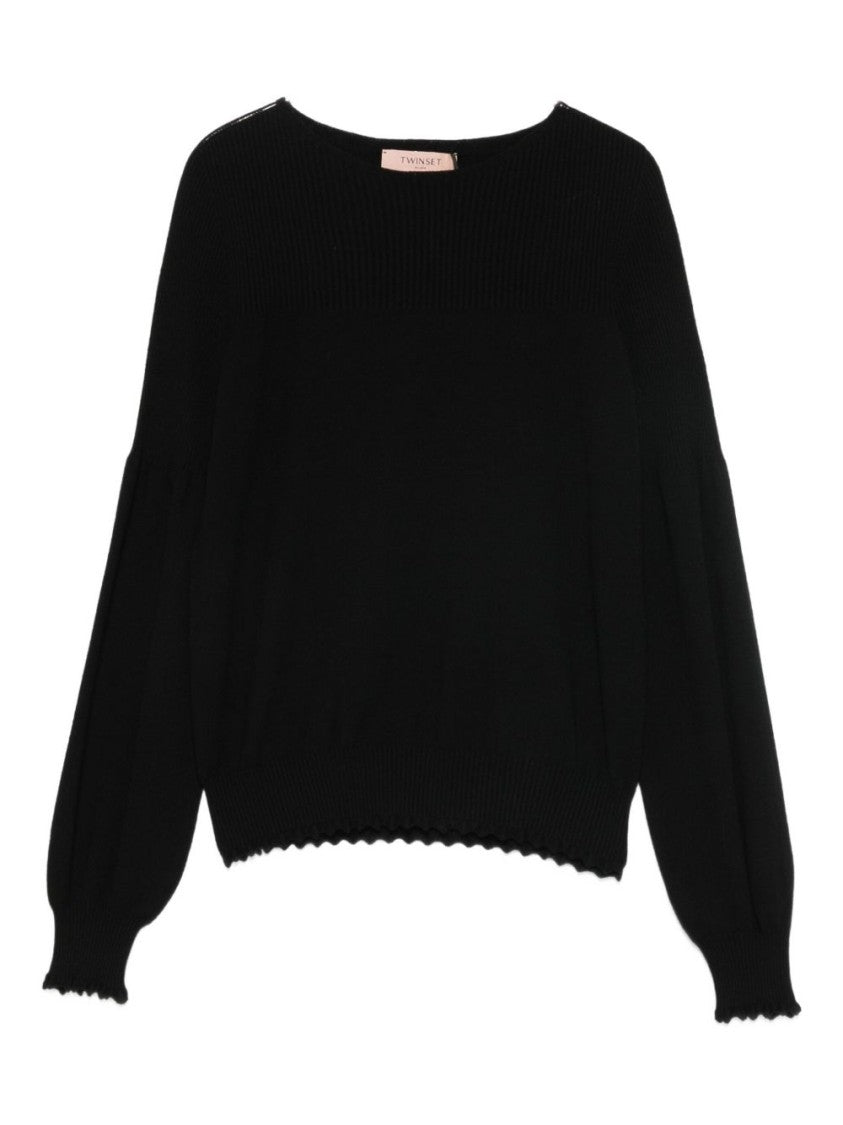 Twin-Set Soft Ribbed Knit Sweater With Scalloped Details