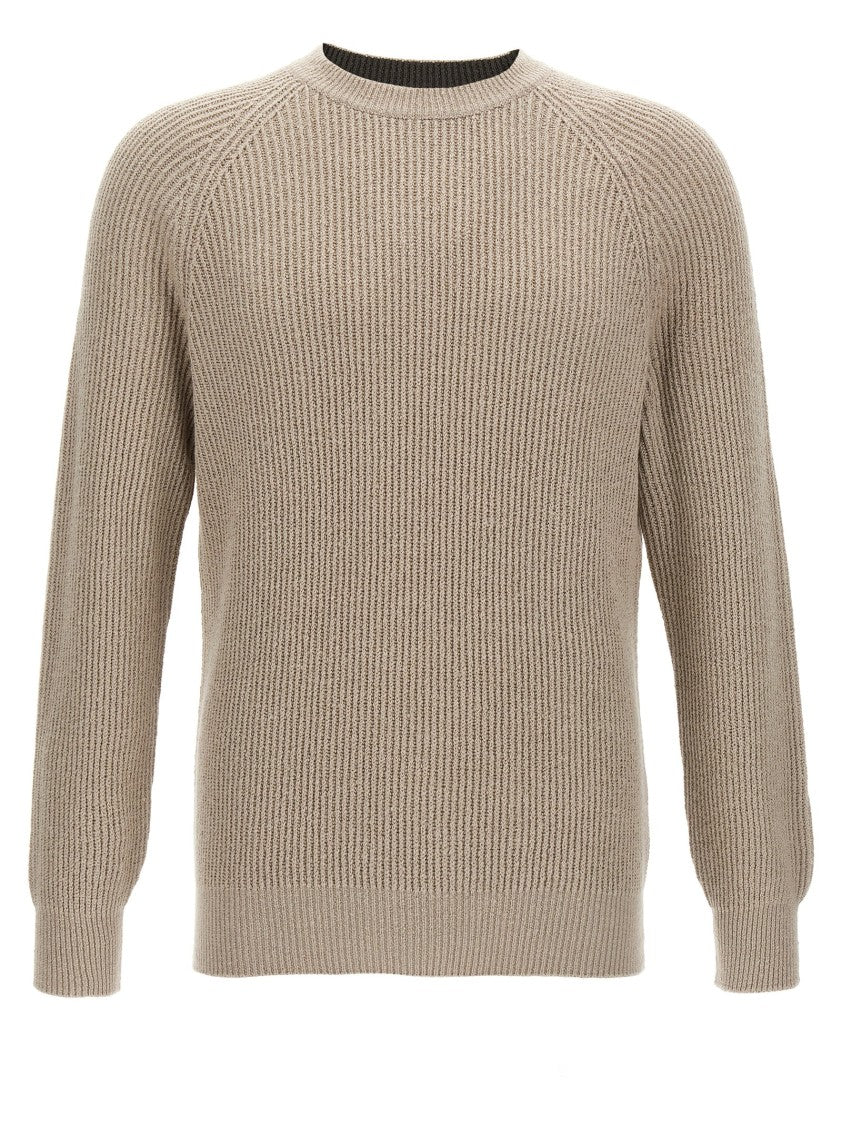 Brunello Cucinelli Half-Ribbed Cotton Gauze Sweater