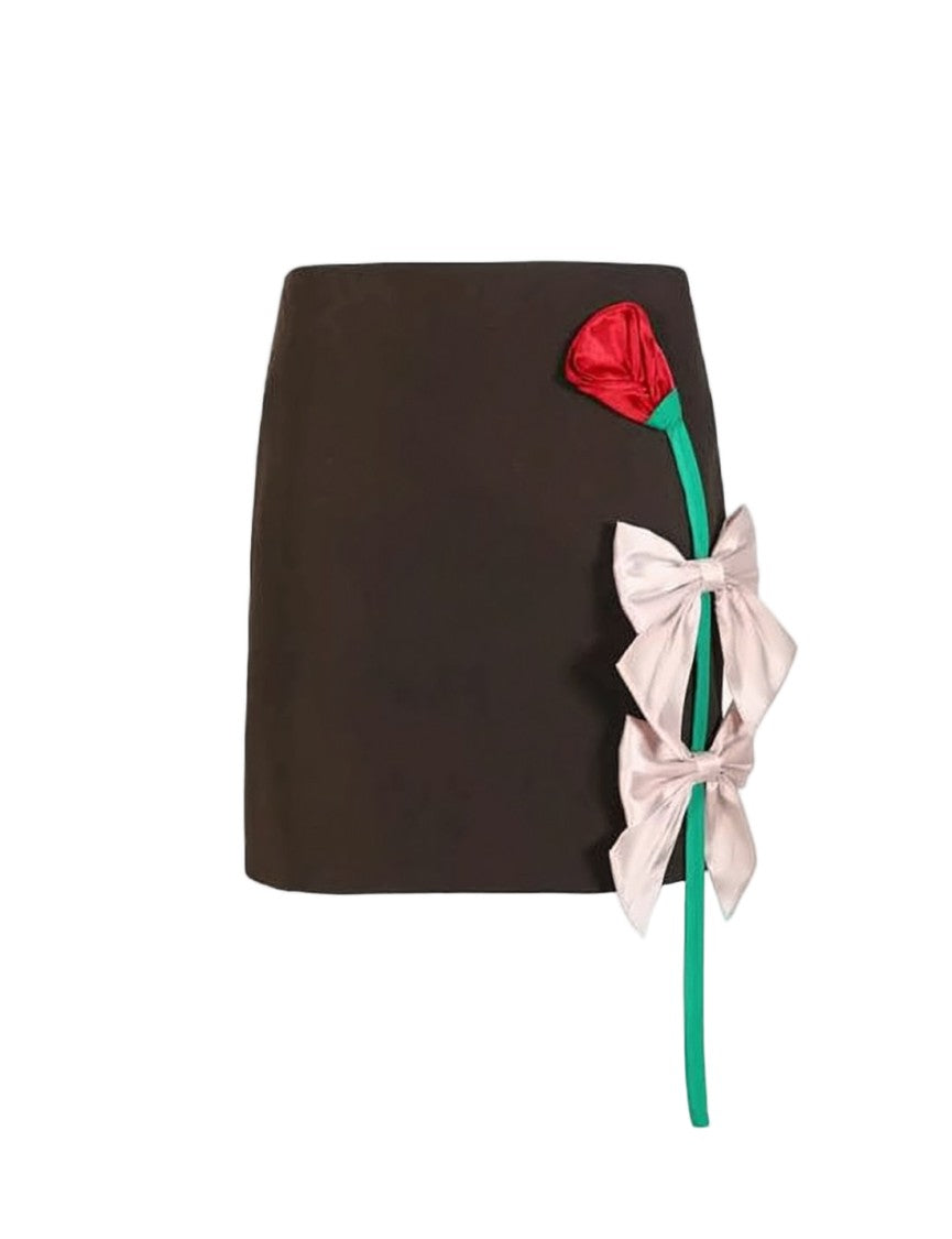 Sandy Liang Brown Mini Skirt With Floral Accents