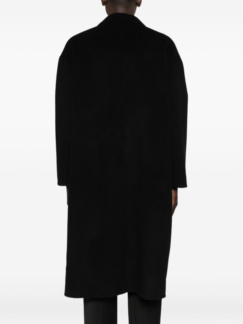 Amaranto Long Double-Breasted Coat With Notched Lapel