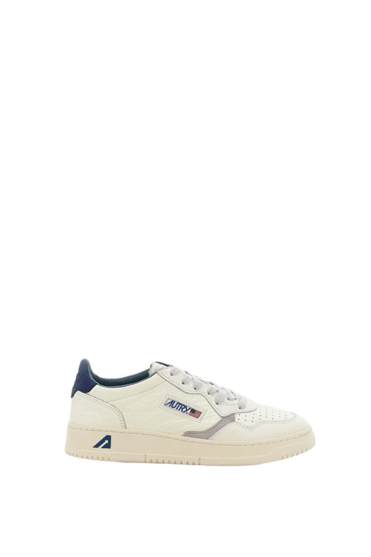 Autry White Blue Medalist Low Leather Nubuck Sneakers