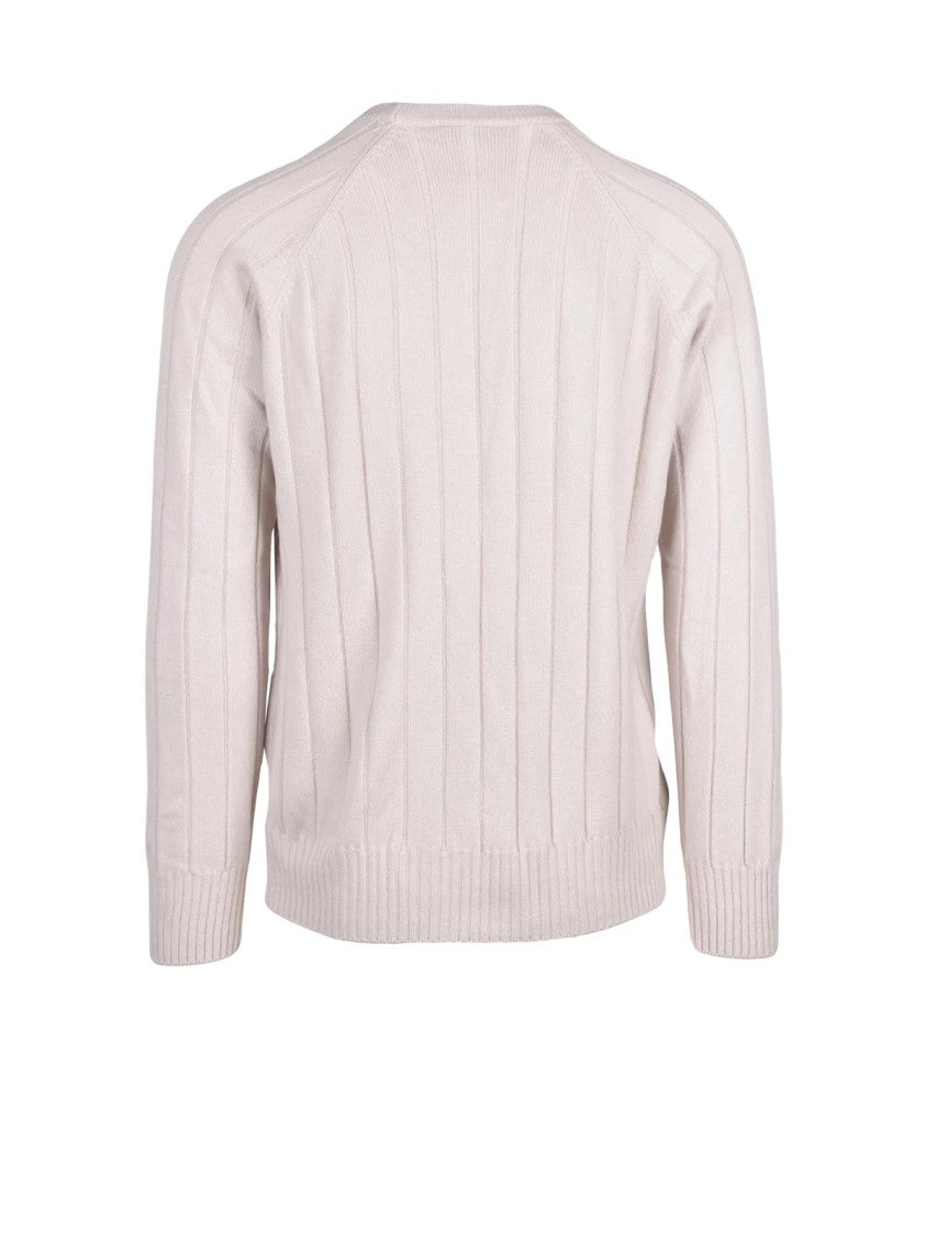 Vengera Beige Virgin Wool-Blend Crewneck Sweater