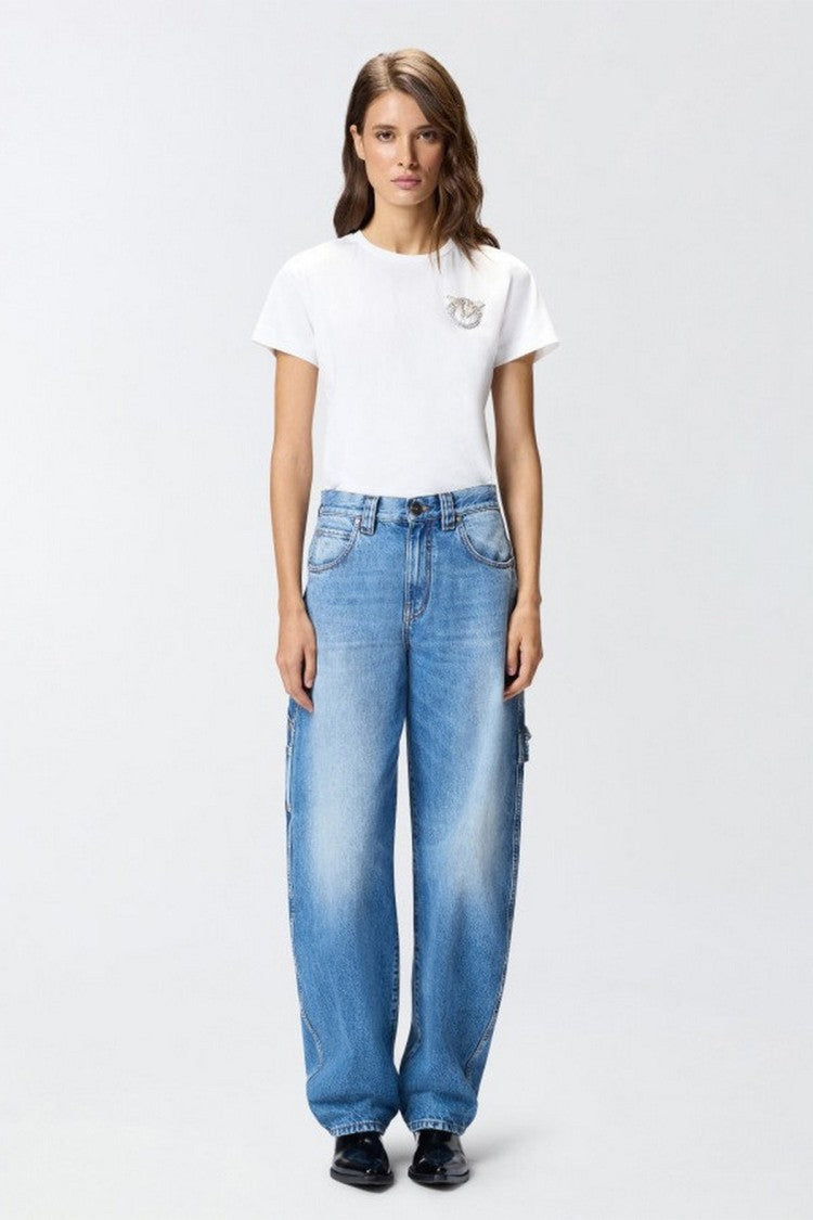 Pinko Blue Light-Wash Wide-Leg Cotton Utility Jeans