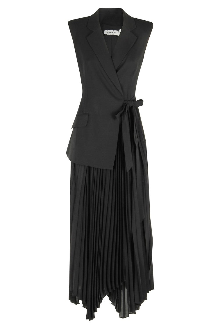 Simkhai Tailored Black Blazer Dress With Pleated Midi Skirt