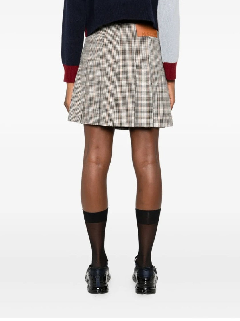 Msgm Checkered Pleated Mini Skirt With Structured Silhouette