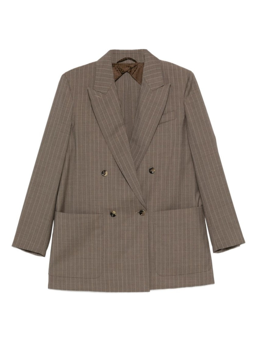 Max Mara Double-Breasted Pinstripe Jacket With Notched Lapel