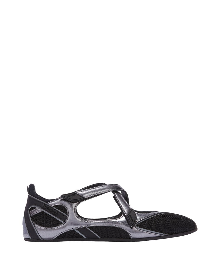 The Attico Cross Strap Ballerina Flats With Metallic Finish