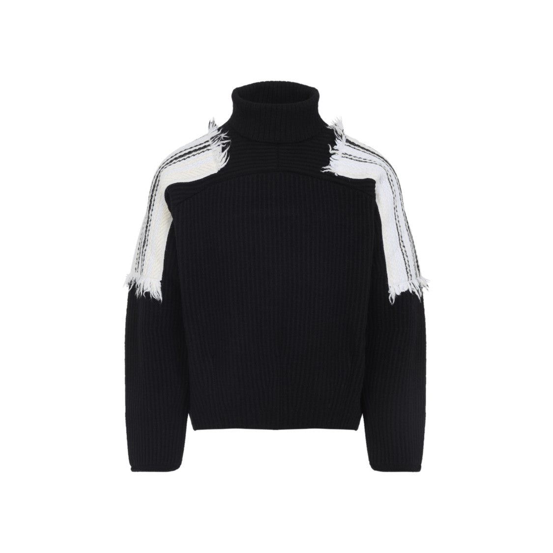 Mordecai Black Virgin Wool Jacquard Stripe Turtle Neck