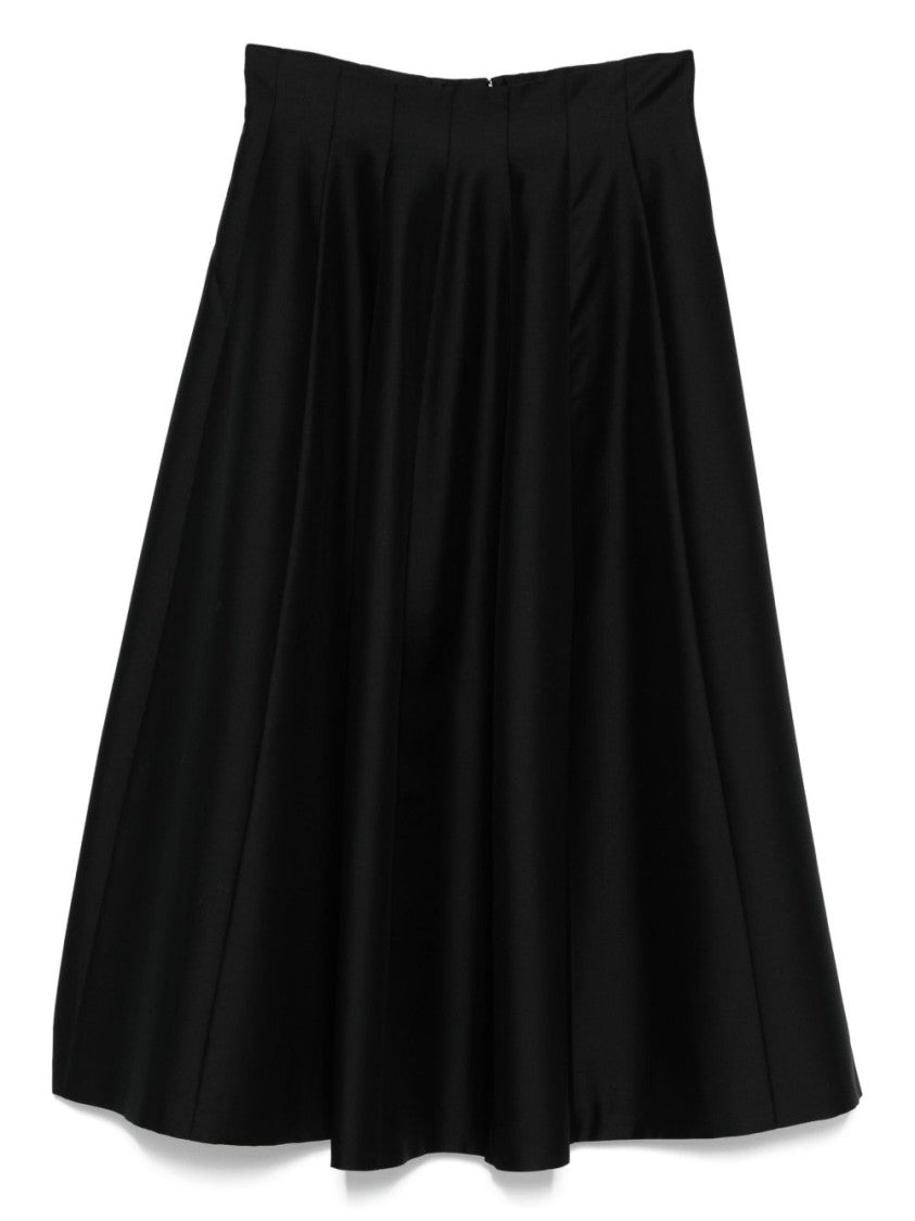 Alberta Ferretti Flared Black Midi Skirt In Virgin Wool