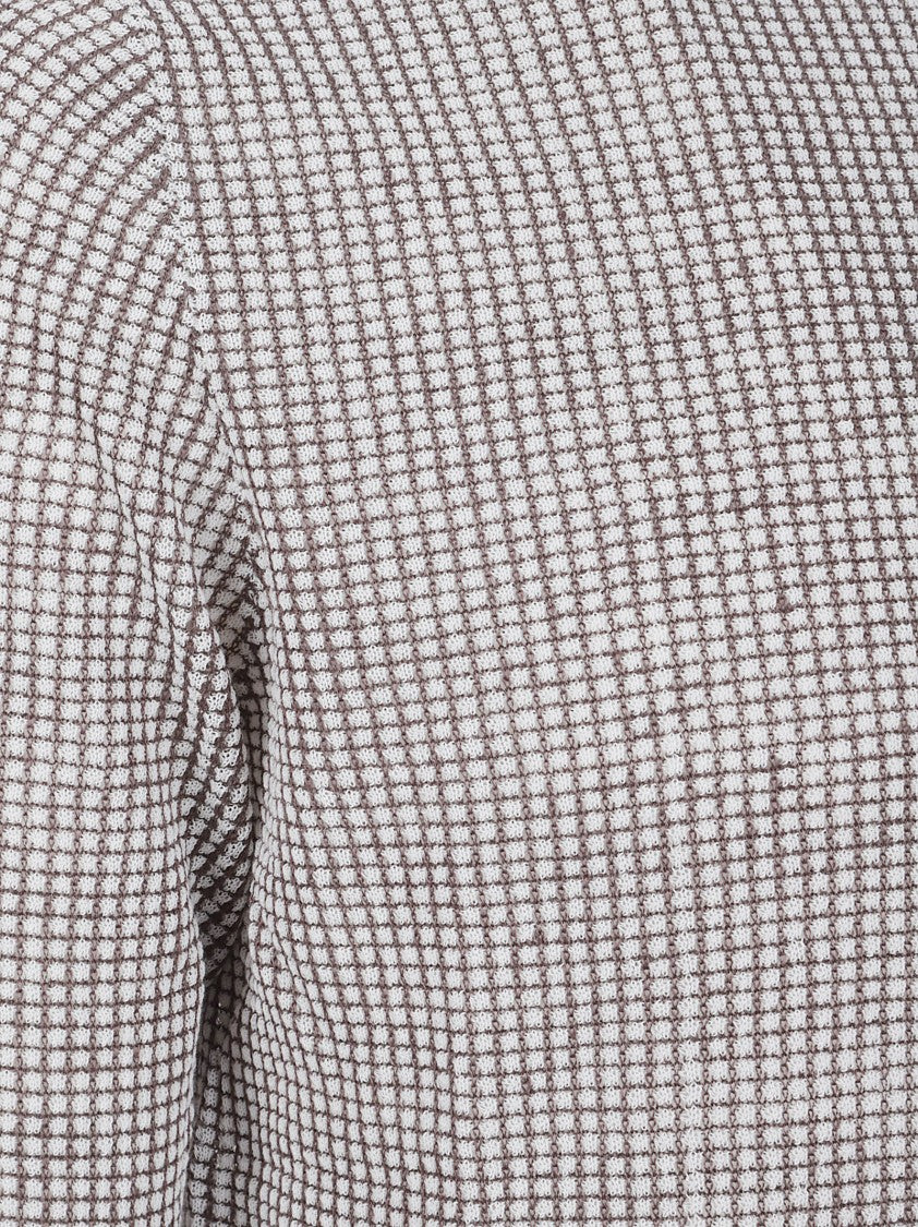 Ballantyne Short-Sleeve Checkered Sweater With Ribbed Detailing