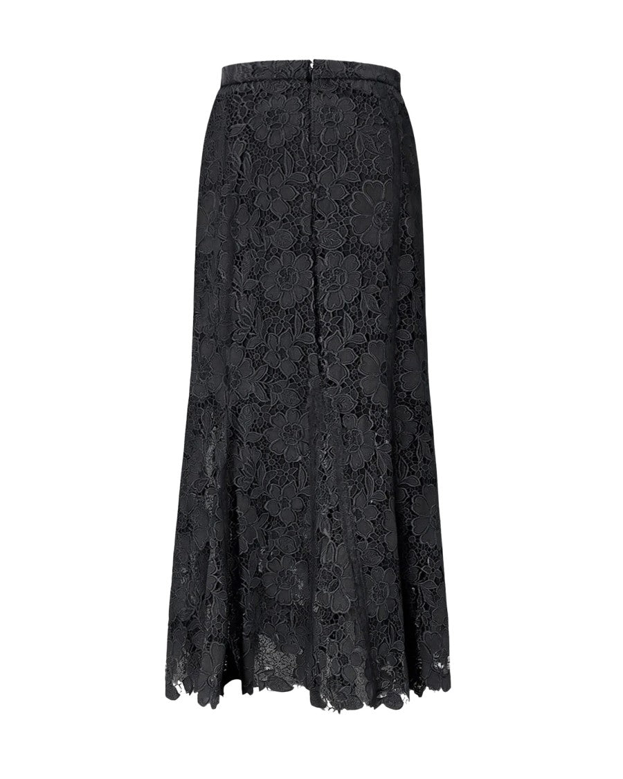 Self-Portrait Lace Midi Skirt With Godet Silhouette And Fitted Waist
