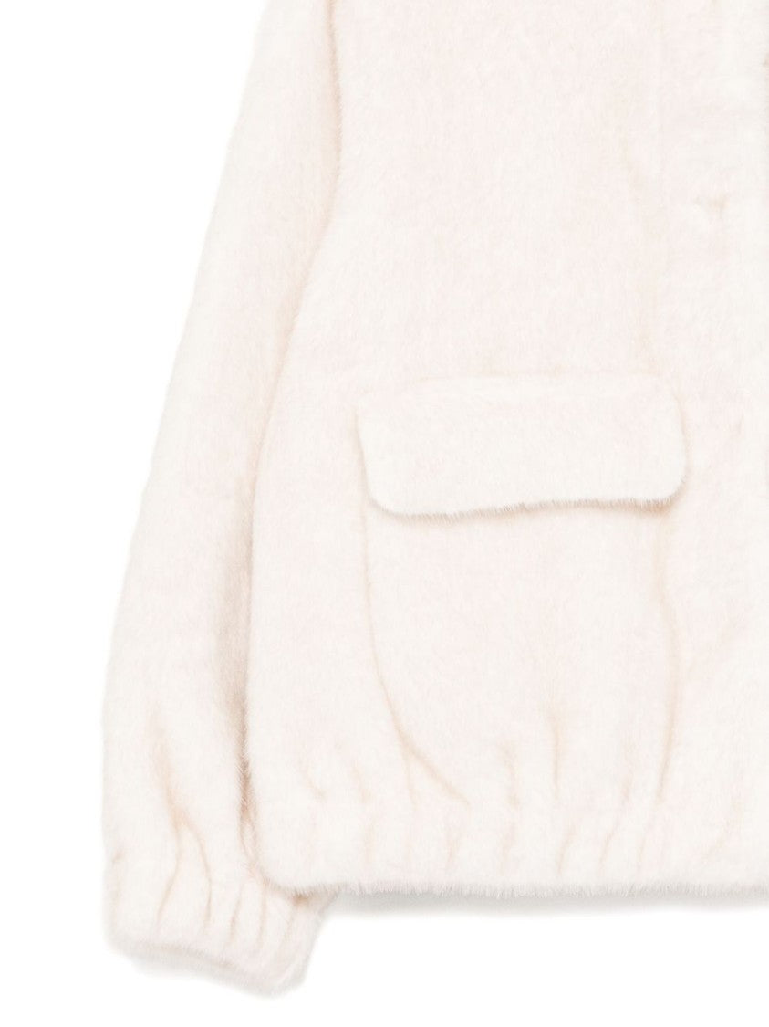 Michael Kors Plush Cropped White Jacket With Stand Collar