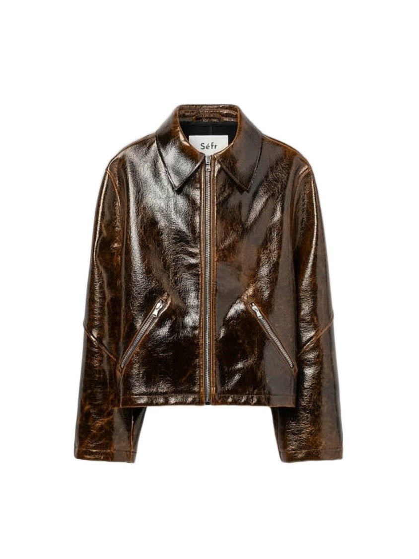 Séfr Glossy Dark Brown Cropped Jacket