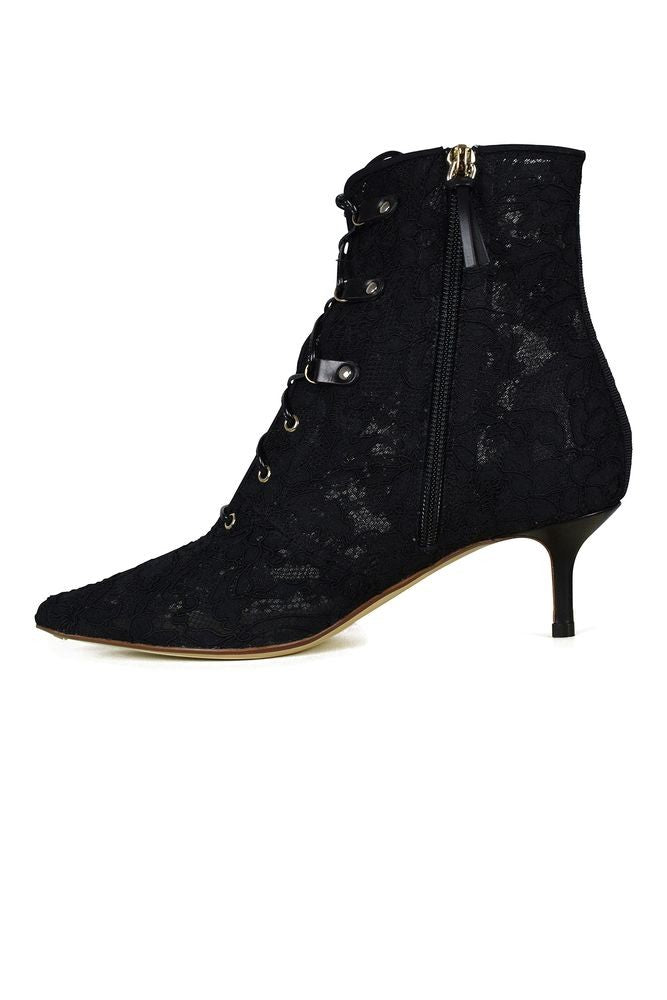 Francesco Russo Lace Ankle Boots With Central Lace Fasteners