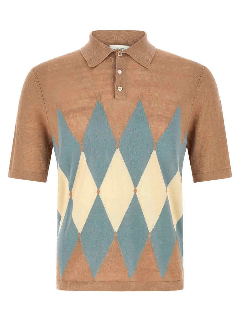 Ballantyne Front Argyle Jacquard Polo Shirt In Linen-Cotton Blend