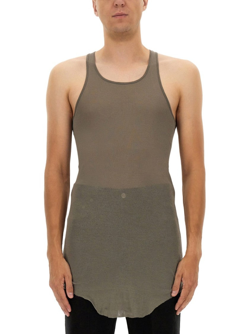 Rick Owens Fitted Racerback Cotton Top With Elongated Hem