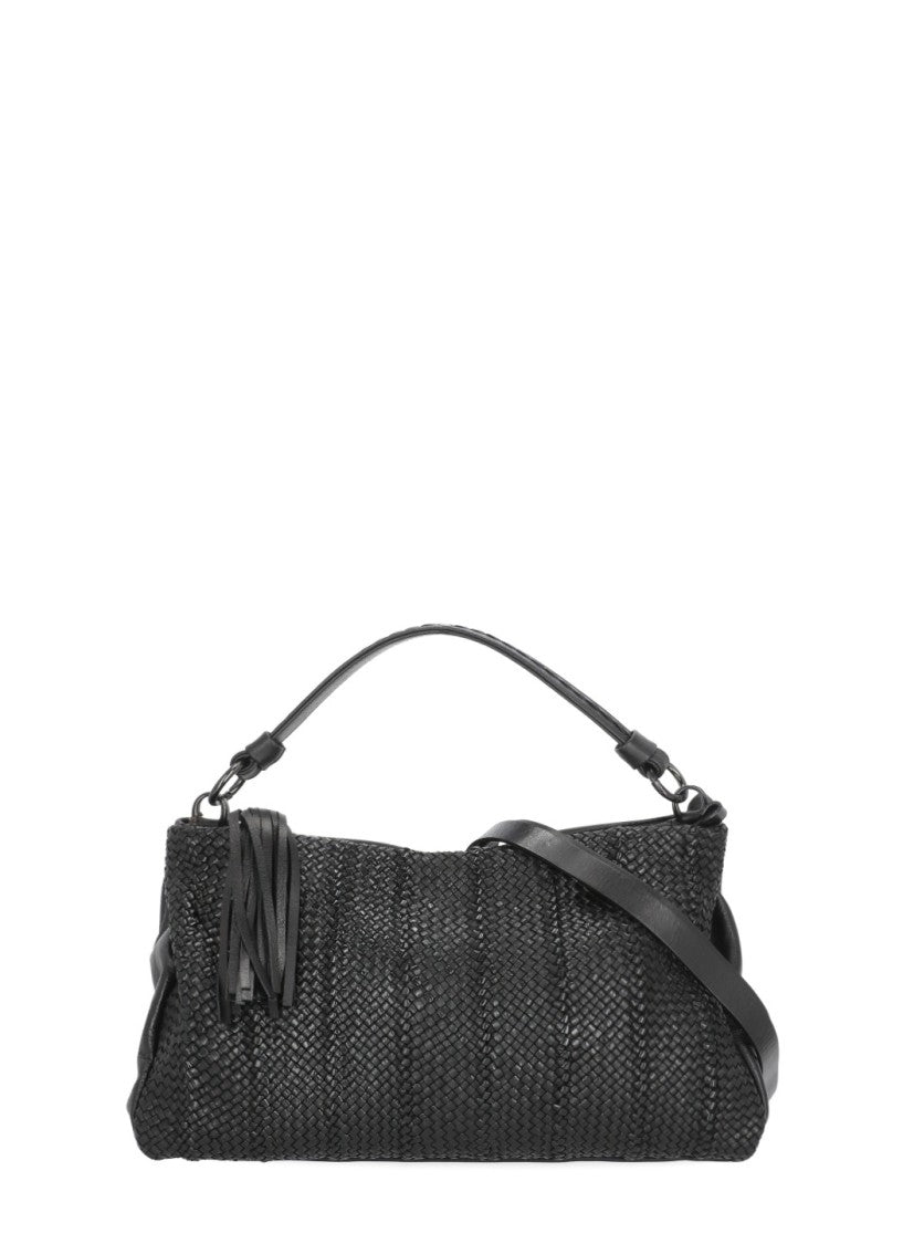 Reptile's House Fringed Braided Black Shoulder Bag With Dual Compartments