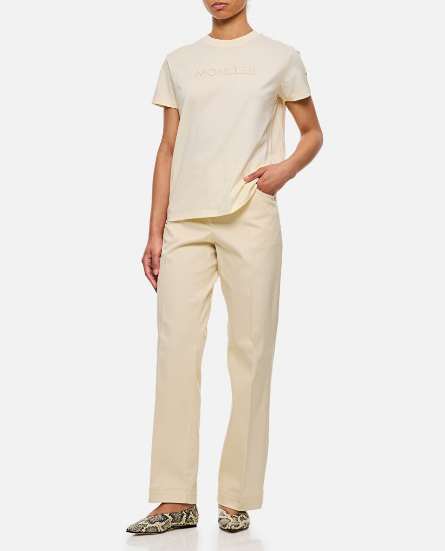 Moncler Cream Straight-Leg Trousers With Classic Detailing