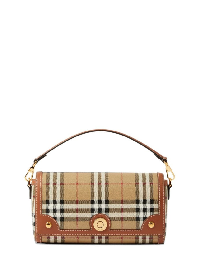 Burberry Beige Check Cotton Button Closure Shoulder Bag