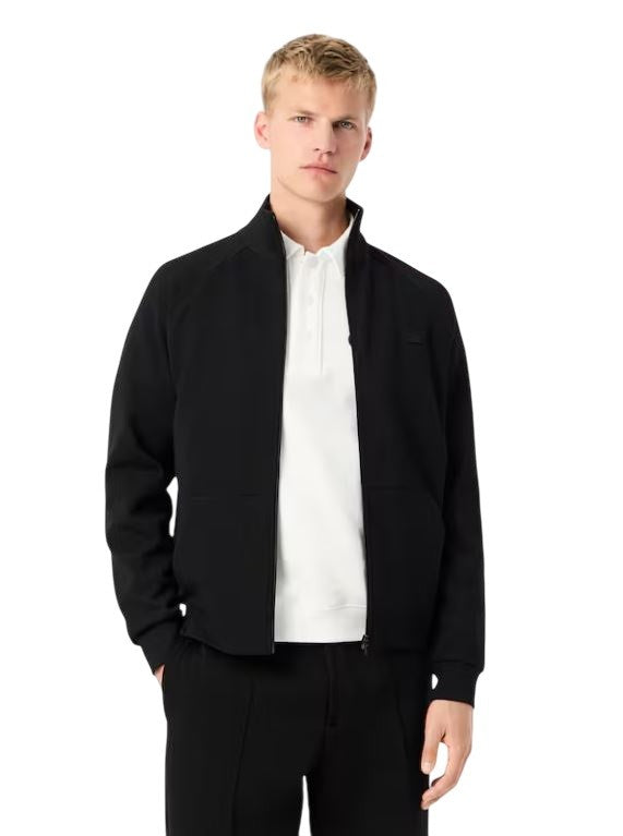 Lacoste Zip-Up Sweatshirt In Solid Black Double-Faced Jersey