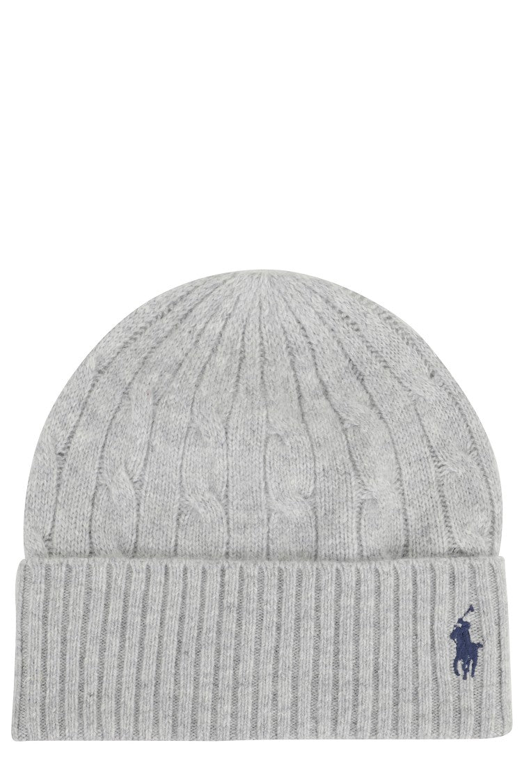 Polo Ralph Lauren Soft Grey Cable Knit Wool And Cashmere Hat