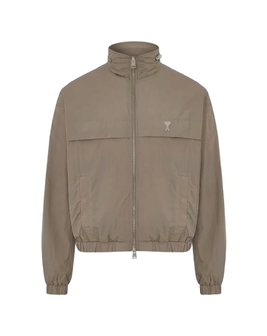Ami Paris Cropped Jacket With High Collar And Zipper Front