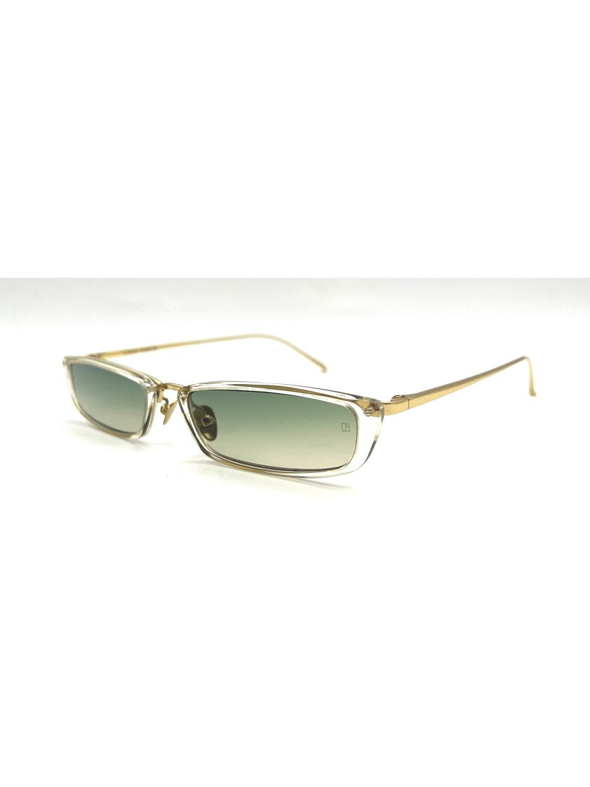 Linda Farrow Rectangular Green Sunglasses With Metallic Accents