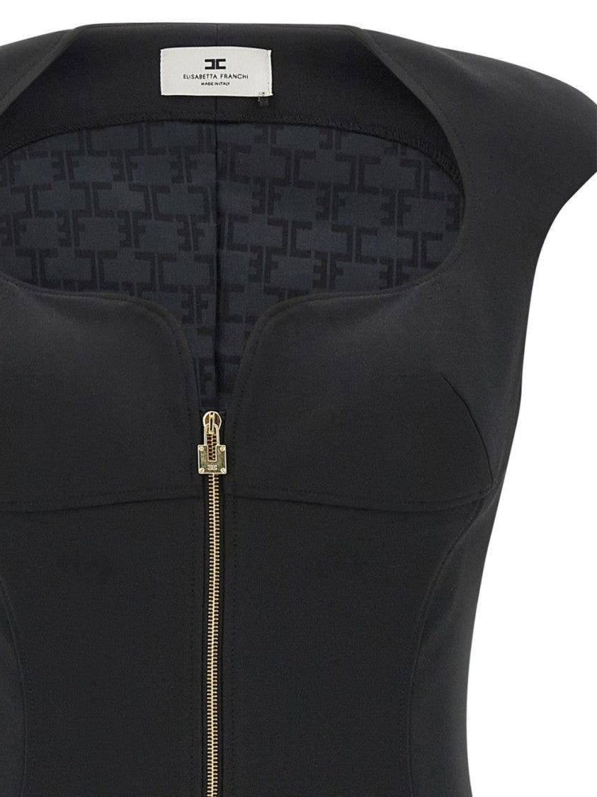 Elisabetta Franchi Fitted Black Dress With Structured Bodice
