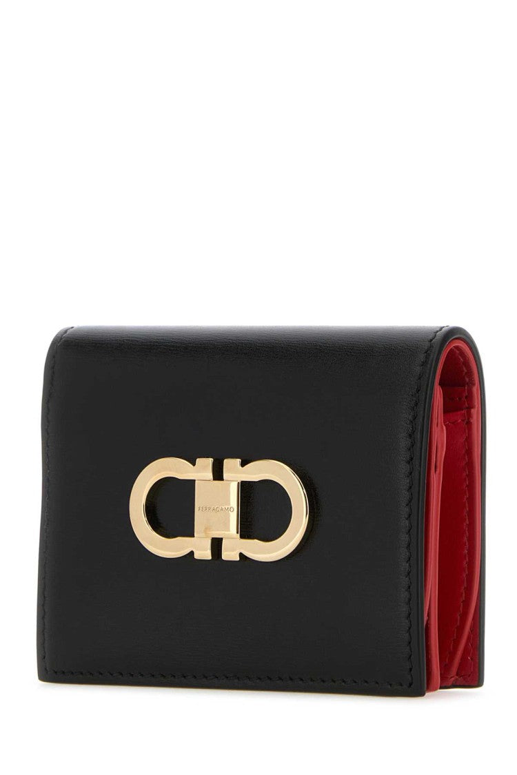 Salvatore Ferragamo Black Calf Leather Wallet With Golden Metal Clasp