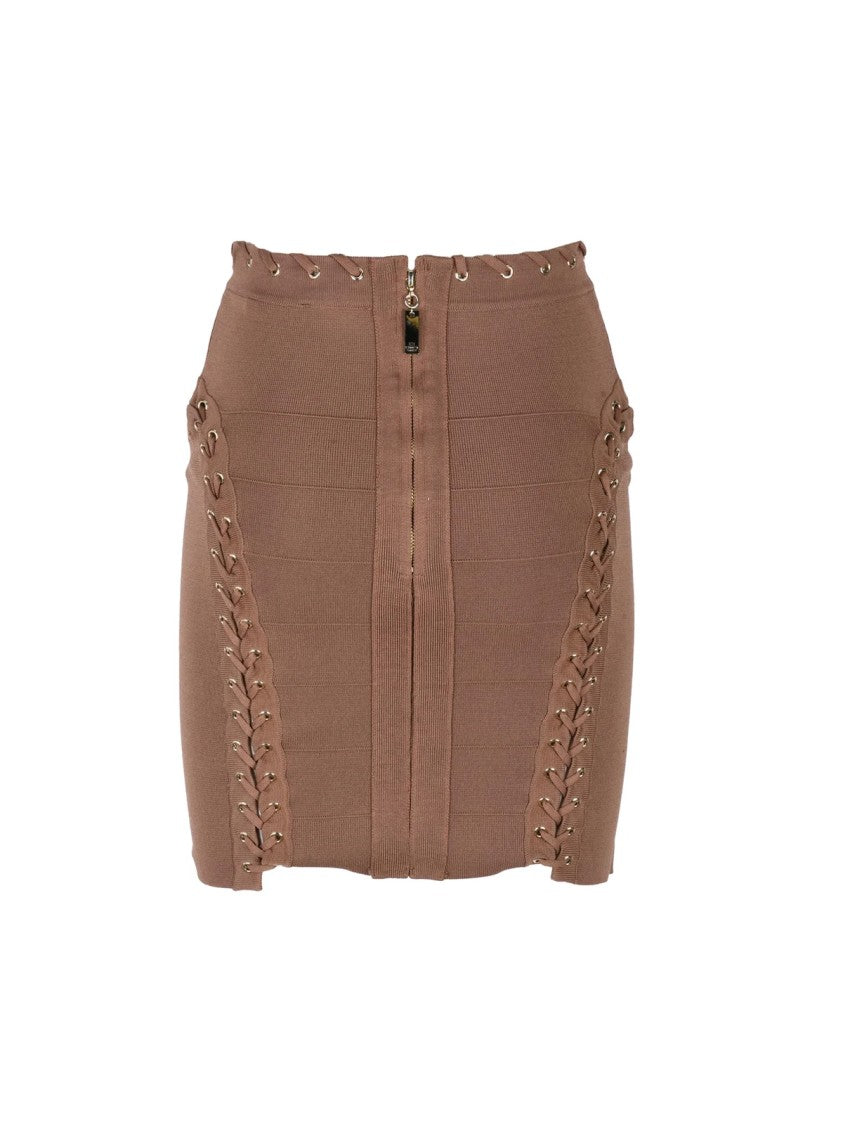 Elisabetta Franchi Brown Bandage Panel Viscose-Blend Mini Skirt