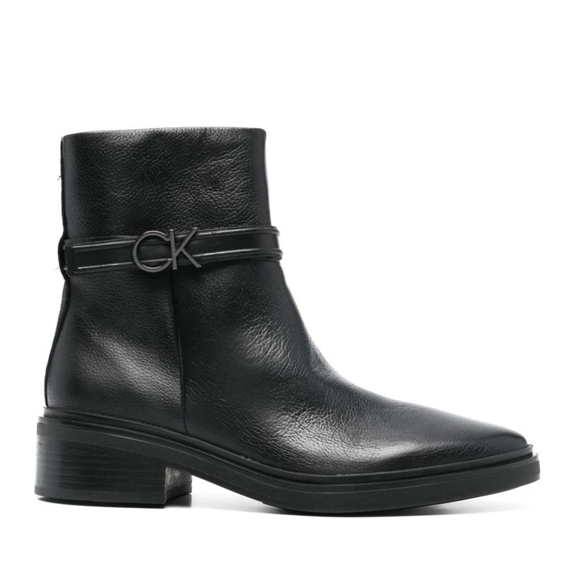 Calvin Klein Black Metallic Accent Leather Ankle Boots