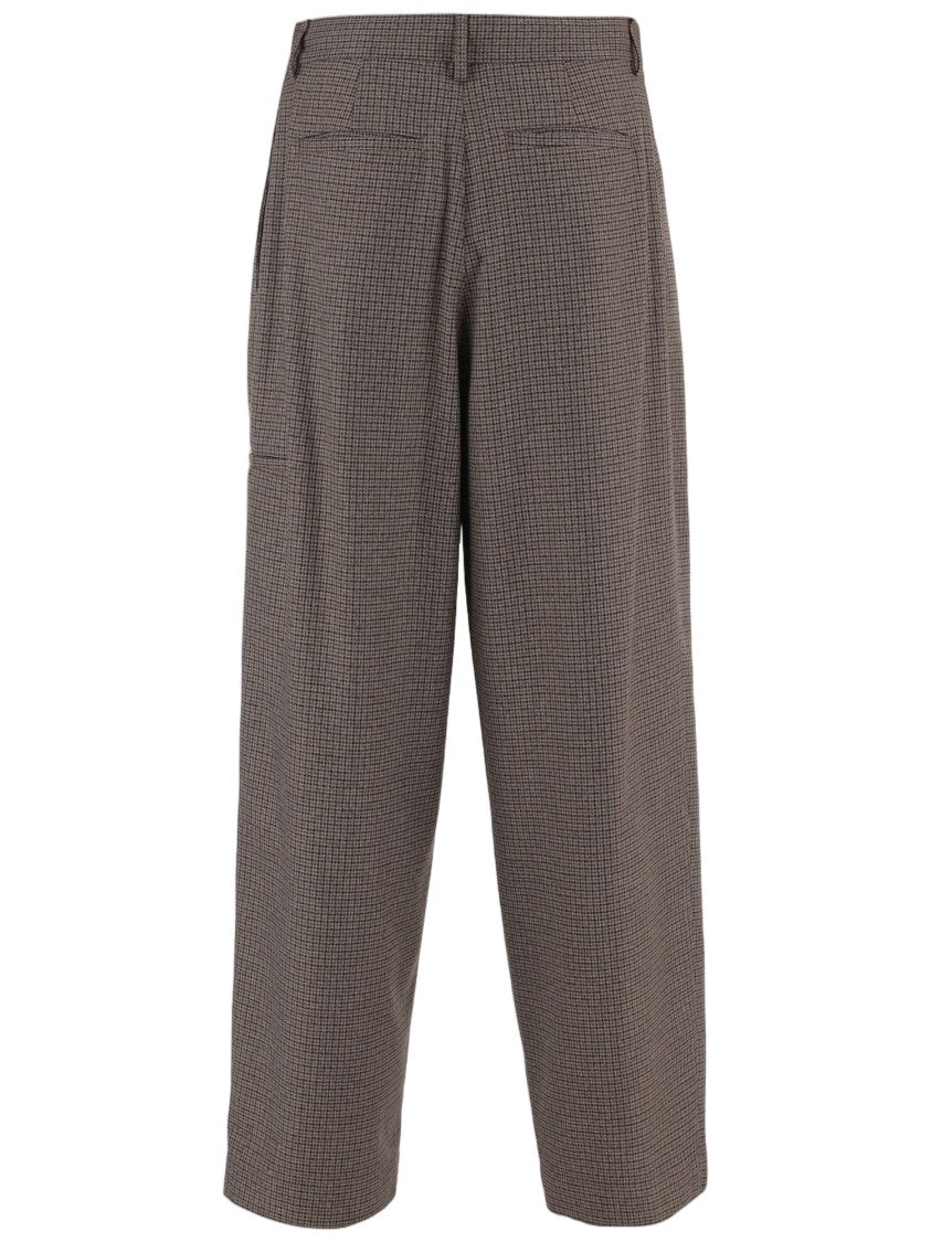 Darkpark Brown Checked Stretch Viscose Straight-Leg Pants