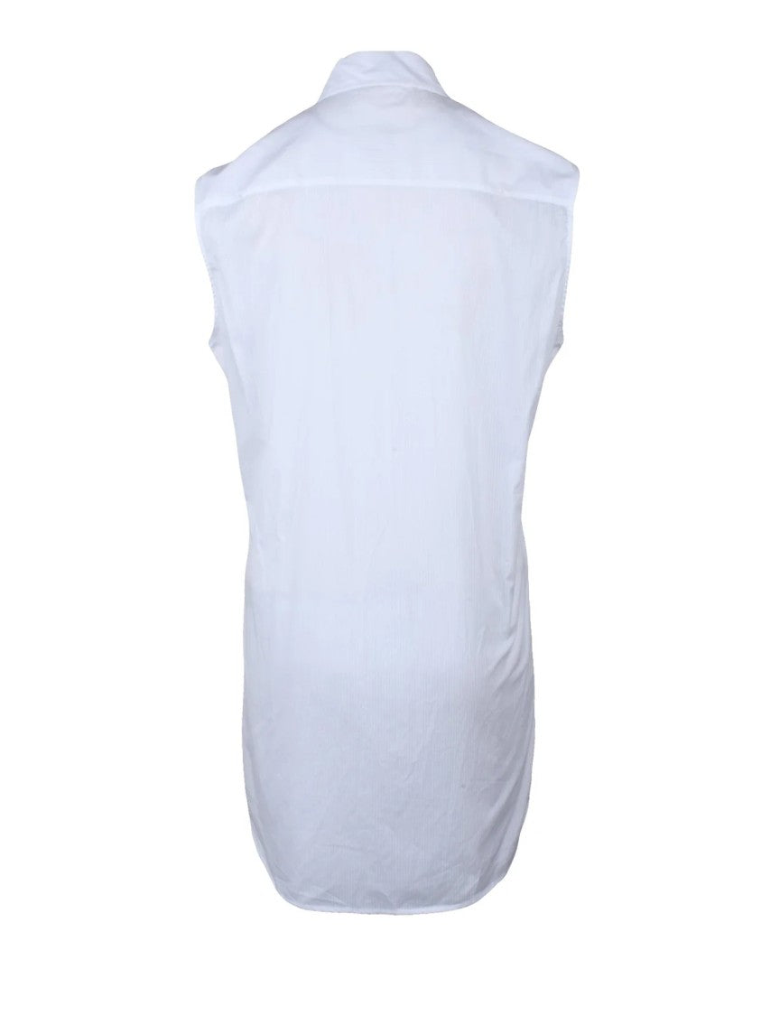 Ann Demeulemeester White Sleeveless Curved Hem Cotton Shirt