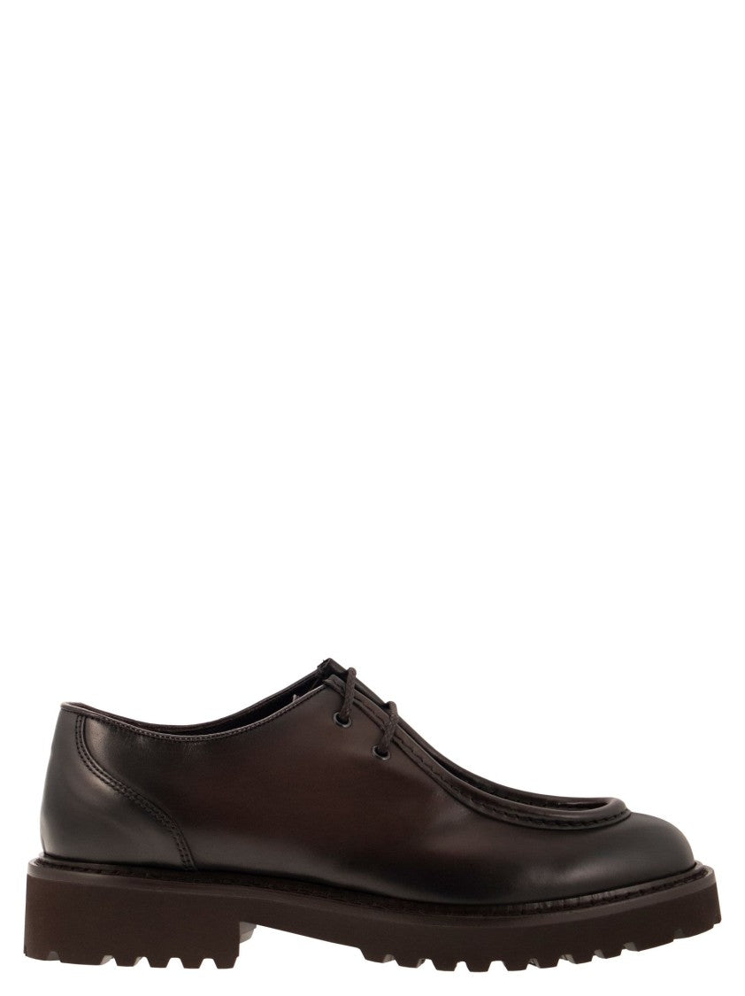 Doucal's Brown Leather Lace-Up Shoe With Embossed Tray Stitching