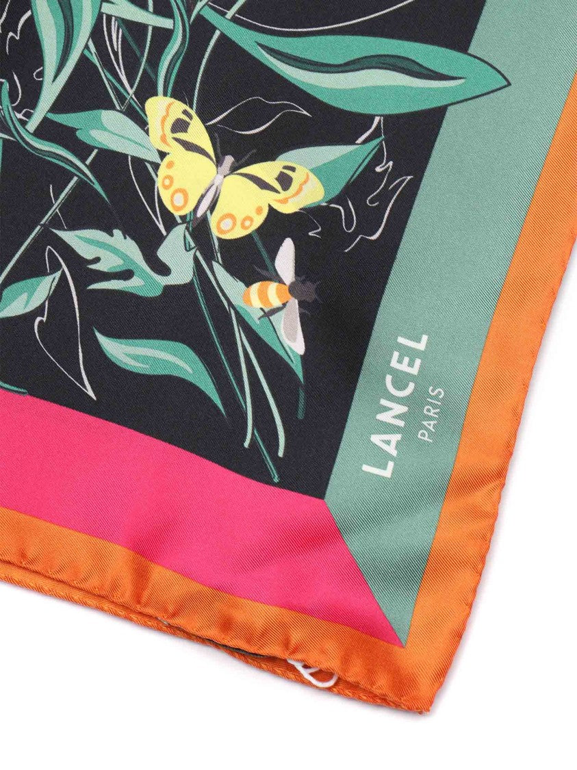 Lancel Silk Square Scarf With Geometric And Floral Design