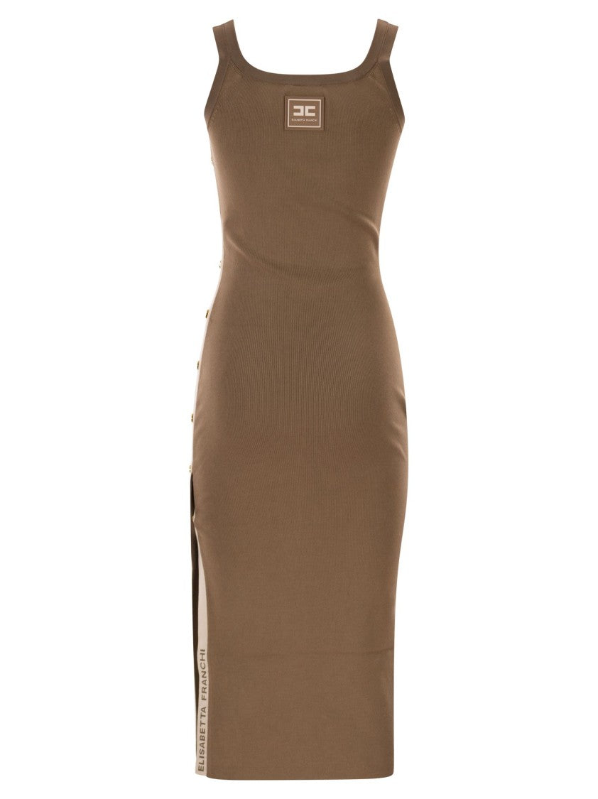 Elisabetta Franchi Fitted Midi Dress With Shiny Viscose Bands