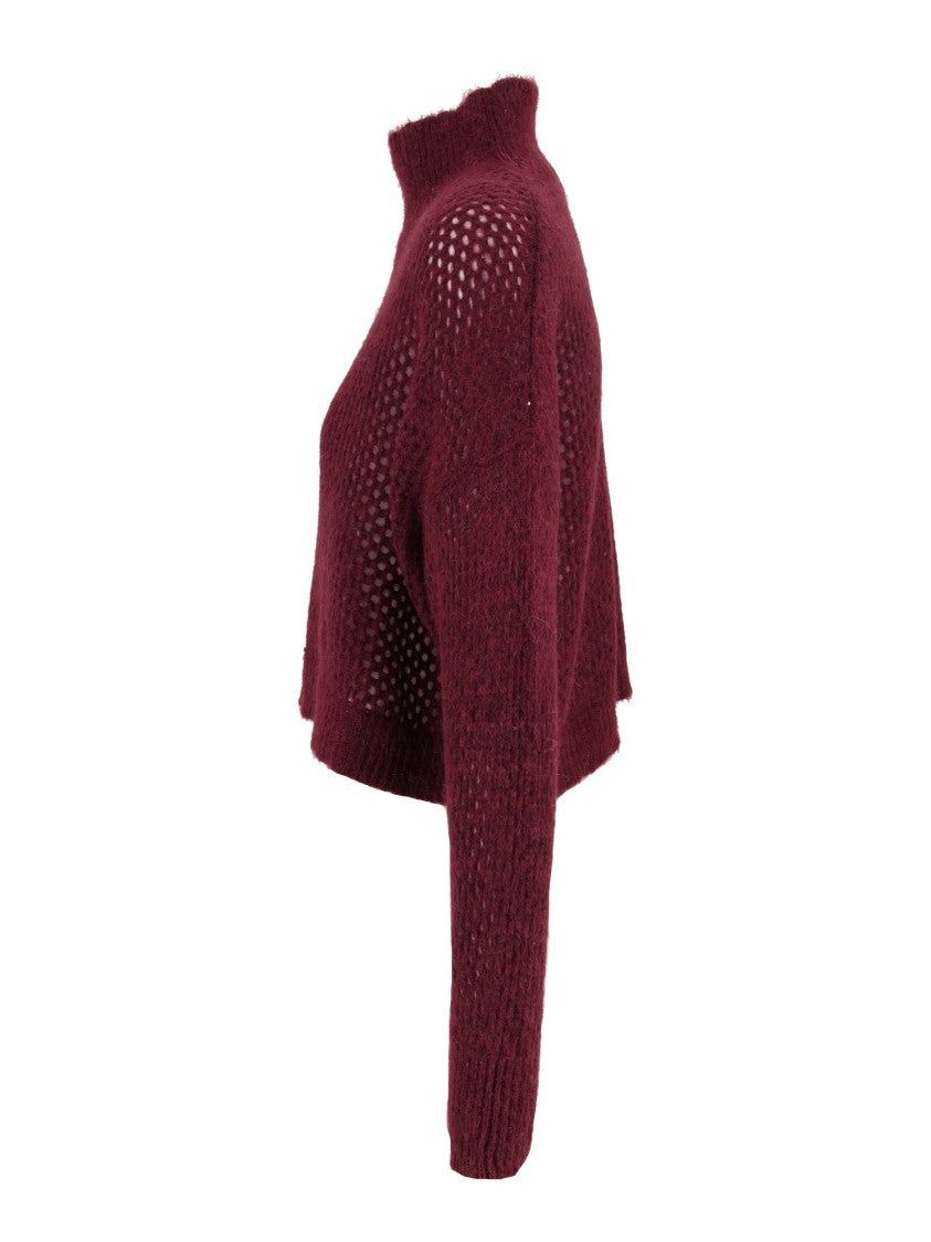Antonelli Firenze Textured Cropped Knit Sweater With High Neckline