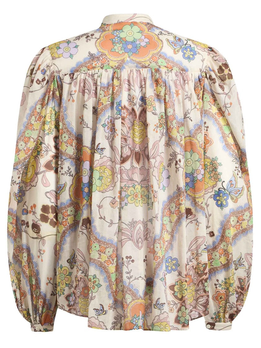 Etro Mandarin Collar Floral Print Cotton Shirt