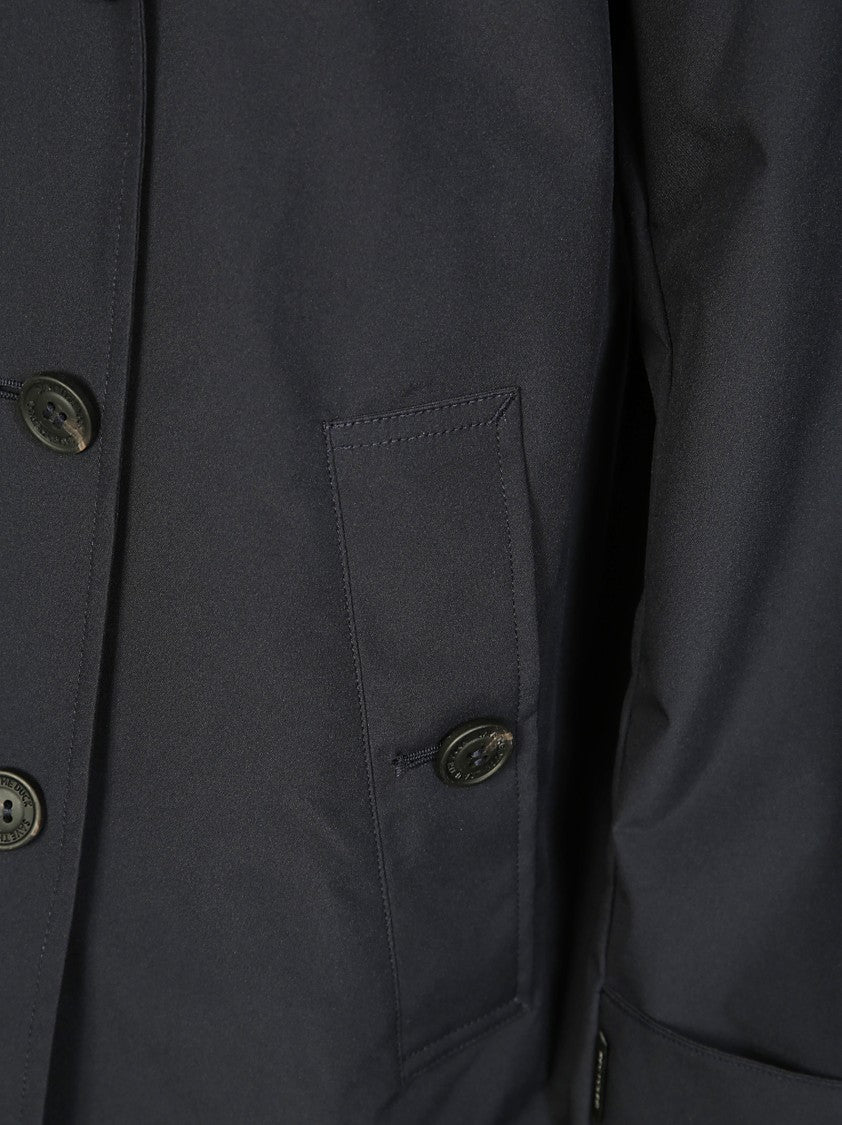 Save The Duck Double-Breasted Black Trench Coat With Tailored Silhouette