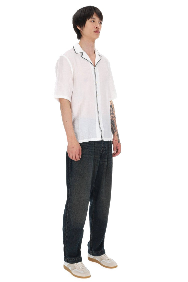 Officine Generale Eren All-Over Embroidered Seersucker Shirt