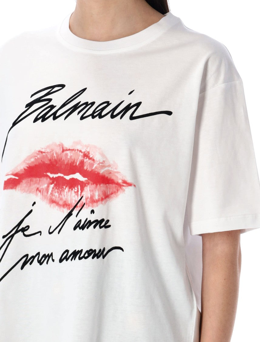 Balmain Graphic Kiss Print T-Shirt With Relaxed Fit